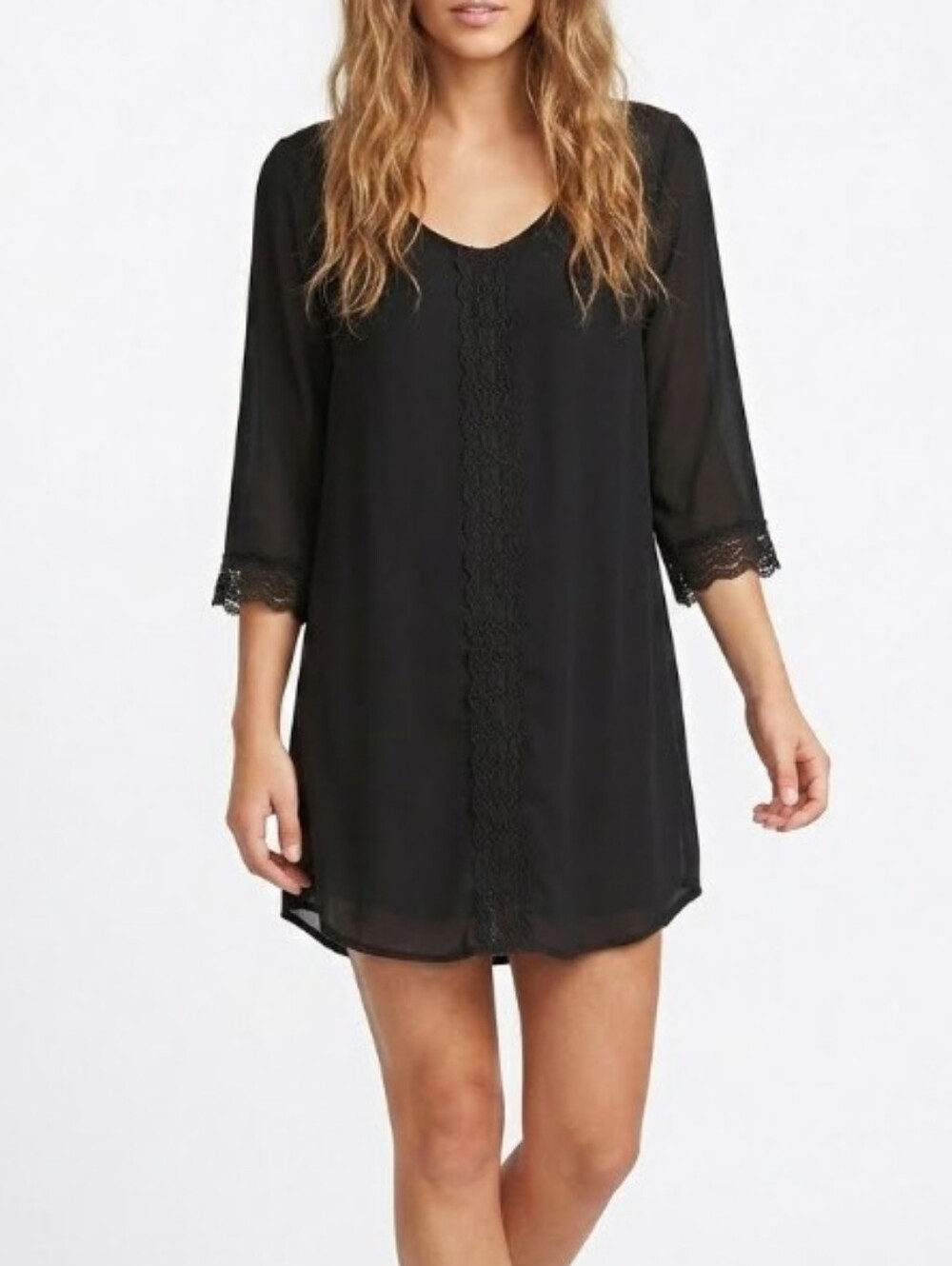 ASTR the Label Black Lace Trim Shift Dress XS Boho Festival Dark Fairy